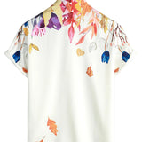 White Men's Floral Summer Button-Up Shirt
