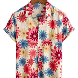 Harold Men's Short Sleeve Hawaiian Shirt with Daisies – Beige