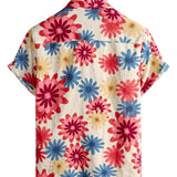 Harold Men's Short Sleeve Hawaiian Shirt with Daisies – Beige