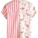 Men's Pink Shirt with Flamingos and Stripes