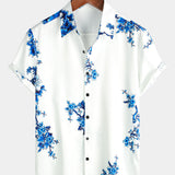 Men's White Casual Shirt with Blue Flowers
