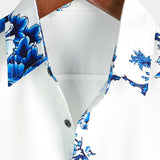 Men's White Casual Shirt with Blue Flowers