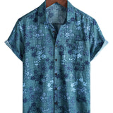 Gordon Retro Men's Short Sleeve Shirt with Flowers and Chest Pocket – Blue