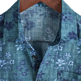 Gordon Retro Men's Short Sleeve Shirt with Flowers and Chest Pocket – Blue