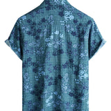 Gordon Retro Men's Short Sleeve Shirt with Flowers and Chest Pocket – Blue