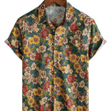 Gordon Men's Retro Short Sleeve Shirt with Leaf Print – Green