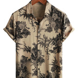 Men's Khaki Vintage Hawaiian Shirt with Flowers