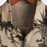 Men's Khaki Vintage Hawaiian Shirt with Flowers