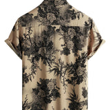 Men's Khaki Vintage Hawaiian Shirt with Flowers