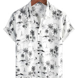 Men's White Aloha Shirt with Pineapples and Palm Trees