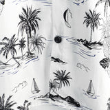 Men's White Aloha Shirt with Pineapples and Palm Trees