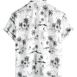 Men's White Aloha Shirt with Pineapples and Palm Trees