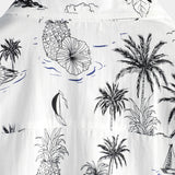 Men's White Aloha Shirt with Pineapples and Palm Trees