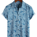 Howard Men's Short Sleeve Hawaiian Shirt with Shark Print – Blue