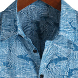 Howard Men's Short Sleeve Hawaiian Shirt with Shark Print – Blue