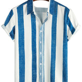 Men's Vintage Shirt with Blue Vertical Stripes