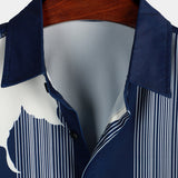 Men's Navy Aloha Shirt with Flowers and Stripes