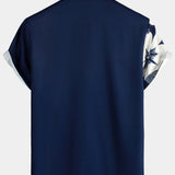 Men's Navy Aloha Shirt with Flowers and Stripes