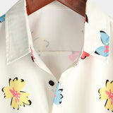 Beige Men's Shirt with Summer Florals