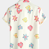 Beige Men's Shirt with Summer Florals
