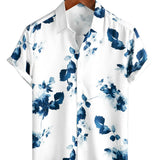White Men's Short Sleeve Floral Shirt