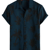 Navy Men's Shirt with Palm Trees