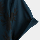 Navy Men's Shirt with Palm Trees