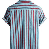 Men's Blue Short Sleeve Cotton Shirt