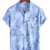 Gordon Men's Retro Floral Short Sleeve Shirt – Blue