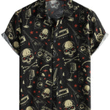 Men's Black Hawaiian Shirt in Punk Rock Style