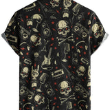 Men's Black Hawaiian Shirt in Punk Rock Style