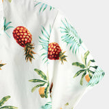 Douglas Men's Short Sleeve Hawaiian Shirt with Pineapple Print – White
