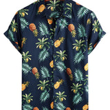 Stuart Men's Short Sleeve Hawaiian Shirt with Pineapple Print – Navy
