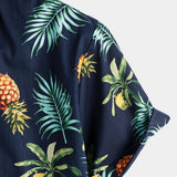 Stuart Men's Short Sleeve Hawaiian Shirt with Pineapple Print – Navy