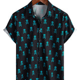 Ross Men's Skull Motif Short Sleeve Shirt – Black