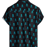 Ross Men's Skull Motif Short Sleeve Shirt – Black