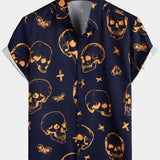Men's Navy Aloha Shirt with Skulls