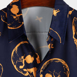 Men's Navy Aloha Shirt with Skulls