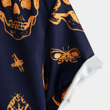 Men's Navy Aloha Shirt with Skulls