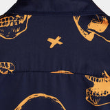 Men's Navy Aloha Shirt with Skulls