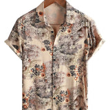 Stuart Men's Retro Floral Short Sleeve Shirt – Beige