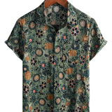 Ronald Retro Men's Short Sleeve Shirt with Flowers – Green