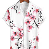 Gary Men's Short Sleeve Shirt with Pink Flowers – White