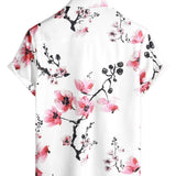 Gary Men's Short Sleeve Shirt with Pink Flowers – White