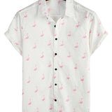 White Men's Shirt with Pink Flamingos