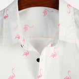 White Men's Shirt with Pink Flamingos