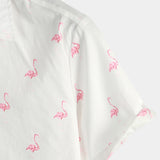 White Men's Shirt with Pink Flamingos