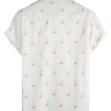 White Men's Shirt with Pink Flamingos