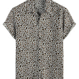 Norman Men's Short Sleeve Shirt with Leopard Print – White