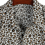 Norman Men's Short Sleeve Shirt with Leopard Print – White